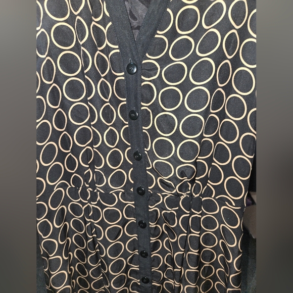 Talbots Pure Silk Black and Gold Circle Pattern Maxi Dress - Picture 2 of 3